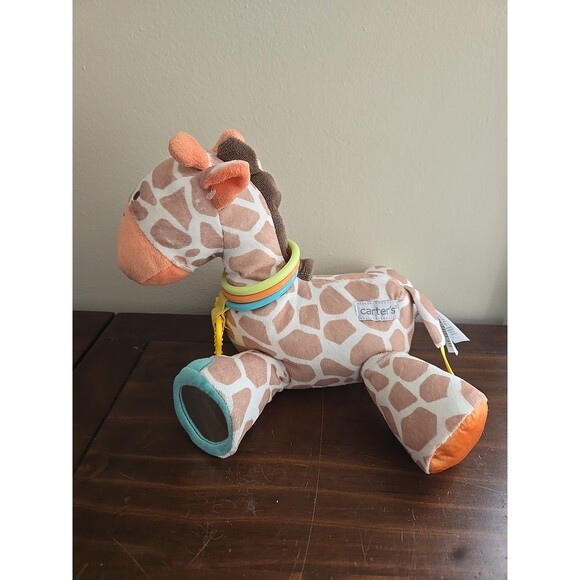 Carters Stuffed Plush Giraffe Orange Brown Tan Crinkle Rattle Teething Ring 10" - Picture 2 of 6